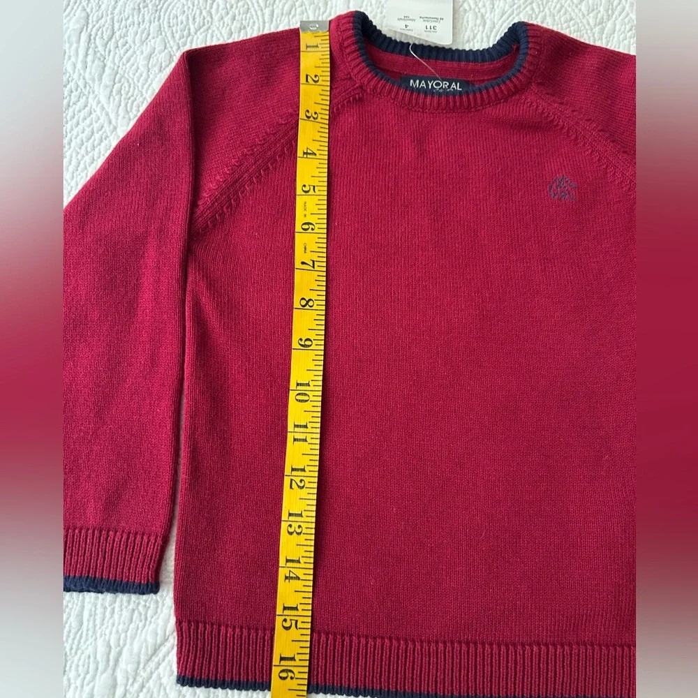 NWT Boys Mayoral Sweater in Cranberry Red/Navy trim Size 4. Round neck